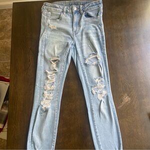 American Eagle Outfitters Blue Skinny Distressed Jeans